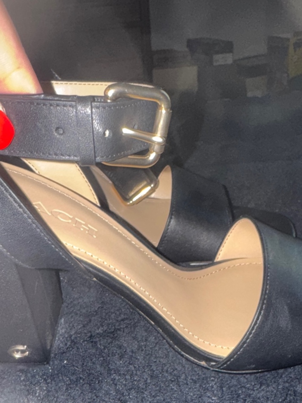 Coach Black Block Heel Sandals with Gold Buckle - Picture 3 of 6